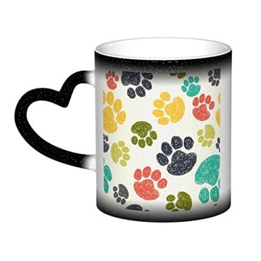 Imagem de Caneca de café divertida com pata de cachorro colorida, mágica sensível ao calor que muda de cor, 12 onças, para café/chá/leite/cacau, para adolescente/aniversário/festival/presentes
