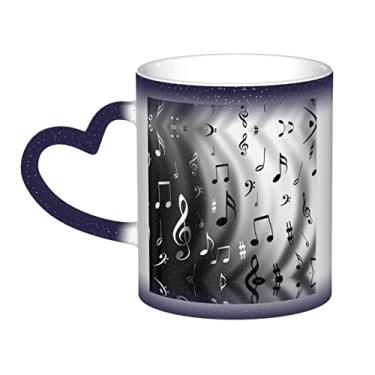 Imagem de Notas musicais impressas xícara de café divertida, xícara de cerâmica mágica sensível ao calor que muda de cor 12 Oz, para café/chá/leite/cacau, para adolescente/aniversário/festival/presentes