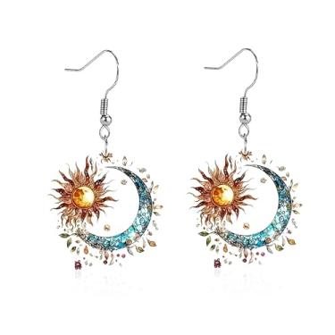 Imagem de Seakuur Brincos femininos de acrílico boêmio com pingente de lua e sol leve joia celestial, Large, Acrílico, Sem pedra preciosa