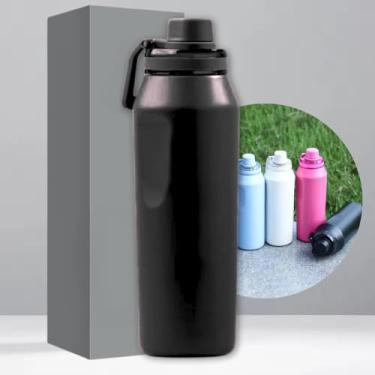 Imagem de Garrafa Térmica de Aço Inox 500ml - Tampa com Alça - Sistema de Parede Dupla Isolada à Vácuo - Ideal para Academia/Trabalho/Faculdade (Preta)