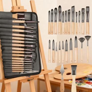 Imagem de Conjunto de pincéis de tinta, 25 peças de séries de artistas profissionais com tela plana ampla, filbert, leque, adaga, língua de gato, redonda, ângulo, rigger para óleo, pinturas em tela acrílica