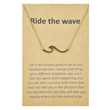 Imagem de Sucanra Colar de amizade, corrente com pingente de estrela do mar, onda e laço de praia, para BFF Sister, 18 inches, Latão, Sem Pedra Preciosa