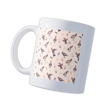 Imagem de Caneca Xícara de Café Porcelana 300ml Com Desenho Compasso e Pombos