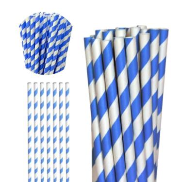 Imagem de 100 Canudos Listrado Drinks Refri Topo de Bolo Colorido(Azul Escuro c/Branco)