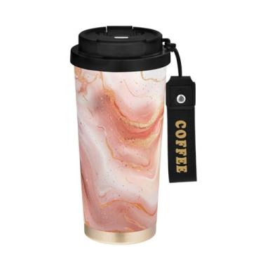 Imagem de YETTASBIN Caneca de café de mármore com isolamento térmico de 482 g com tampa canudo, copo à prova de derramamento e vazamento com alça para bebida quente e fria, garrafa de água de aço inoxidável