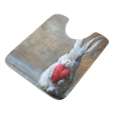 Imagem de Burbuja Tapete de banheiro Valentine Bunny, tapete de banho absorvente de pelúcia macio, base de vaso sanitário antiderrapante para piso de banheiro, oval em forma de U