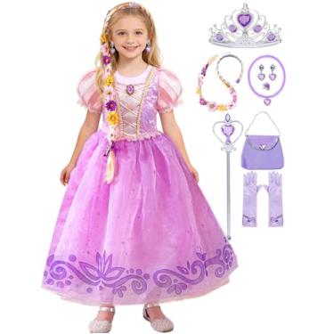Imagem de iTVTi Vestido de princesa Rapunzel para meninas, fantasia de Halloween, Carnaval, Natal, 6-7 anos (etiqueta 140)