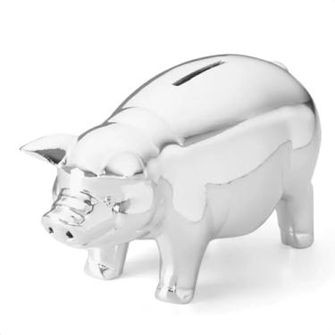 Imagem de Cofrinho banhado a prata de liga de zinco, caixa econômica de aço inoxidável para adultos com compartimento para moedas, cofrinho de metal durável