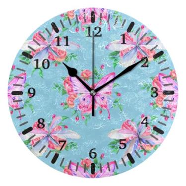 Imagem de CEBUGI Borboletas relógio de parede operado por bateria relógios redondos silenciosos sem tique-taque relógios de parede para cozinha, banheiro, quarto, escritório, decoração 25,4 cm