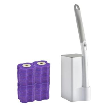 Imagem de KiBcsLic Escova de vaso sanitário descartável com suporte, para limpeza doméstica, montagem na parede, com refis e haste de limpeza, Refis Roxos