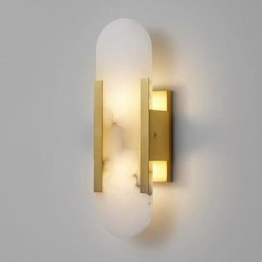 Imagem de Arandela de parede moderna e simples, em mármore natural, design oval, modelo G4, para sala de estar, quarto, corredor, restaurante, hotel (dourada, pequena).