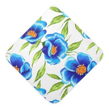 Imagem de Burbuja Blue Flowers Toalha de banho para bebê - Toalha com capuz de musselina macia e absorvente para recém-nascidos, 76 x 76 cm