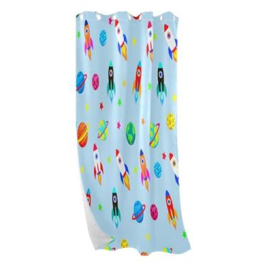 Imagem de CEBUGI Cortinas blackout coloridas com foguetes para quarto, sala de estar, painéis de cortina de janela com isolamento térmico (1 painel, 106 cm L x 213 cm C)
