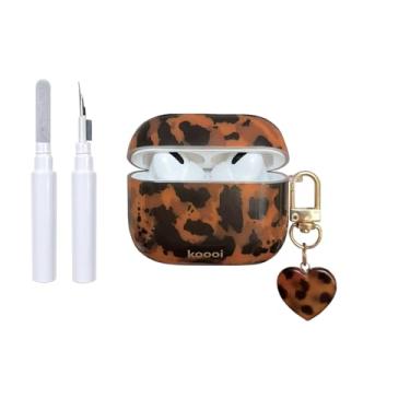 Imagem de XQAGU Capa para AirPods 4ª geração com kit de limpeza, casco de tartaruga, fofo, marrom, leopardo, estética legal à prova de choque para capa de Airpod Love Keychain-Leopard