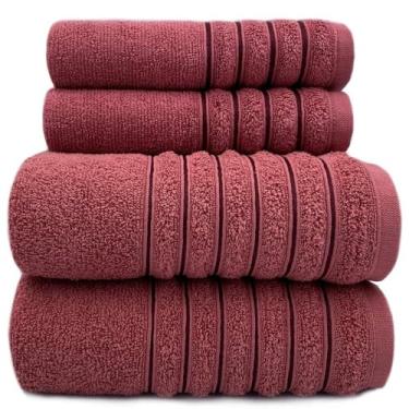 Imagem de Jogo de Toalha de Banho 4 PeçAs 100% AlgodãO Puro Altamente Absorvente Multicolorido Adequado para Viagens e Uso Familiar DiáRio(TERRACOTA)