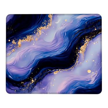 Imagem de Mouse pad de mármore preto roxo, tapete de mouse quadrado com borda costurada, tapete de mesa com base antiderrapante, tapete de proteção de mesa lavável 24 x 19 cm