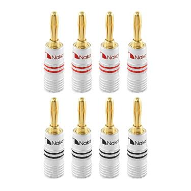Imagem de Nakamichi Série Excel Plugue banana banhado a ouro 24 k 12 AWG–18 AWG 4 mm para alto-falantes amplificador Hi-Fi receptor AV estéreo home theater cabo de áudio conector de parafuso, 8 peças (4 pares)