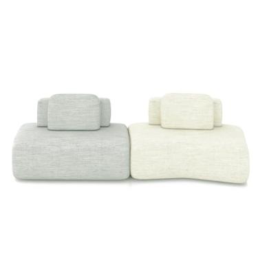 Imagem de Sofá Ilha Sala de Estar Dakota 2 Módulos 316cm Encostos Almofadas Soltas Linho Cinza/OffWhite G33 - Gran Belo