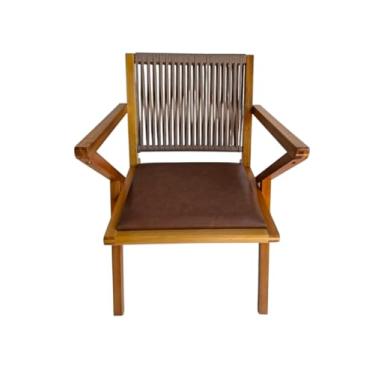 Imagem de Cadeira Gafanhoto assento de couro sintético encosto de corda náutica trançada. Mel