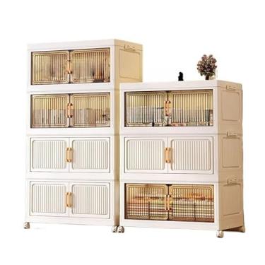 Imagem de Armário dobrável com rodinhas kit caixa organizadora com tampa organizador guarda roupa empilhavel(50CM-5 camadas de branco)