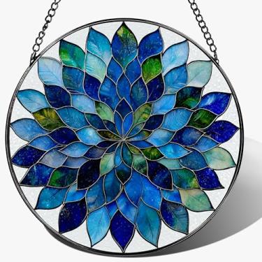 Imagem de Ornamento de mandala, protetor solar de vitral, apanhador de sol para decoração de janela, vitral, enfeite de Natal, presentes para mulheres, amantes de flores, Natal, dia das mães, aniversários