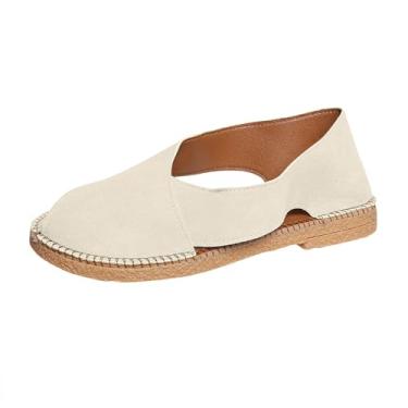 Imagem de Sandálias femininas estilo francês, salto plano, vazadas, fechadas nas costas, 2 cm, sola de verão, casual, praia, calçado, Branco, 36
