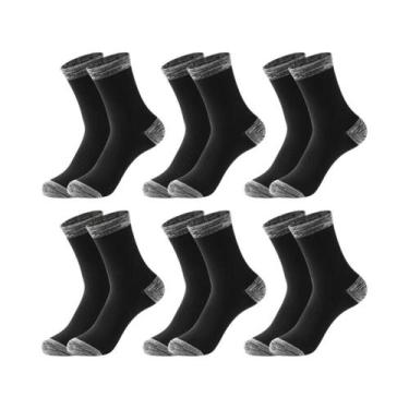 Imagem de Meias Esportivas Masculinas Pretas De Algodão 6 Pares Quentes Longas P