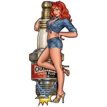 Imagem de Adesivo Pin Up Girl de Vela de Ignição Vermelho 12 cm, Pacote com 2, Vinil Pinup Mecânico Retrô para Caixa de Ferramentas, Garagem, Janela de Carro, Caminhão, Capacete de Motocicleta, Laptop, Copo