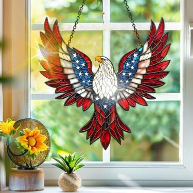 Imagem de Apanhador de sol de acrílico colorido, decoração de janela pendurada com bandeira nacional de águia, arte de parede de arco-íris, para varanda, interior e exterior, jardim, enfeites de Natal