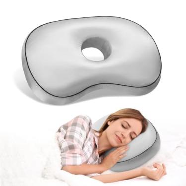 Imagem de Babyezz Travesseiro de piercing de orelha para pessoas que dormem de lado para CNH e dor de ouvido, inflamação de pressão, algodão e poliéster, enchimento ajustável, lavável e ajustável (seda cinza