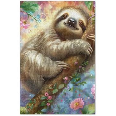 Imagem de Quebra-cabeça floral com flores de preguiça para adultos, 1000 peças, presentes de festa de elefante branco, quebra-cabeças legais para adultos, paisagem floral, 75 x 40 cm