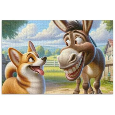 Imagem de Engraçado Donkey Corgi 1000 Peças Quebra-cabeça Adultos Quebra-cabeça Arte Difícil Quebra-cabeça Jogo Tech Presentes