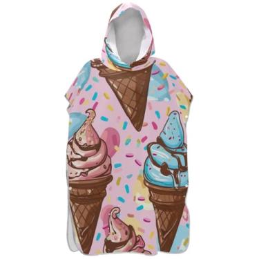 Imagem de Joisal Roupão de mudança de poncho de surfe para adultos toalhas de banho com capuz plus size masculino poncho com capuz desenho animado sorvete rosa