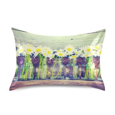 Imagem de Fronhas de cetim floral com margaridas brancas vibrantes fofas refrescantes King Queen fronhas padrão fronhas personalizadas para cama queen size 76,2 cm x 50,8 cm