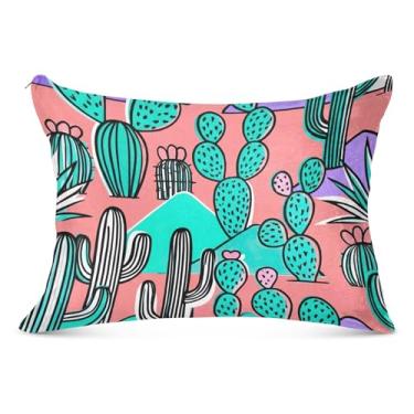 Imagem de Capas de almofada de flanela de desenho de cacto verde decorativas padrão king queen size fronha fofa para sofá de cama de casa, tamanho king, 50,8 cm x 101,6 cm