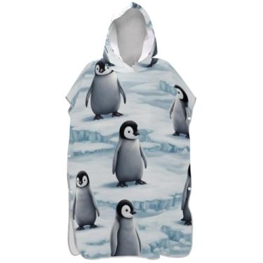 Imagem de Joisal Poncho de surfe para adultos trocador de roupa de praia com capuz toalha de banho leve masculina poncho com capuz pinguins fofos nevados