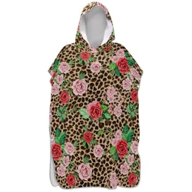Imagem de Joisal Absorvente Surf Poncho Trocador Roupão Adulto Praia Moletom Toalha Natação Marrom Leopardo Rosa Vermelho Poncho Masculino com Capuz