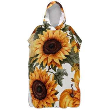 Imagem de Joisal Poncho de surfe para trocador de roupas de banho de praia com capuz tamanho grande outono girassol abóbora masculino poncho com capuz