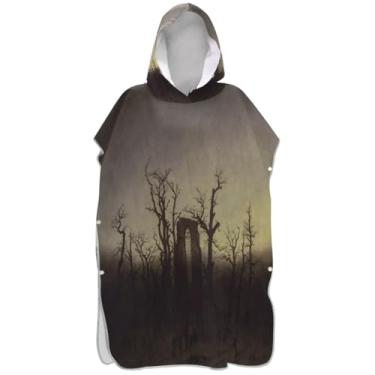 Imagem de Joisal Poncho de surfe com estampa de cenário para adultos roupão plus size masculino poncho com capuz toalha de banho com capuz de praia