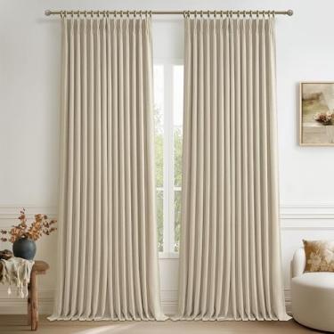 Imagem de Cortinas blackout extra largas até o chão de 177 cm de comprimento para sala de estar, formato de memória, prega de beliscar, cor natural, 2 camadas, mistura de linho, cortina térmica moderna de 23 m