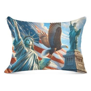 Imagem de Bandeira dos EUA e Ícones Decorativos com Zíper Animal Floral Padrão King Queen Size Fronha para Cama de Casa Sofá, Tamanho Padrão, 51 cm x 66 cm