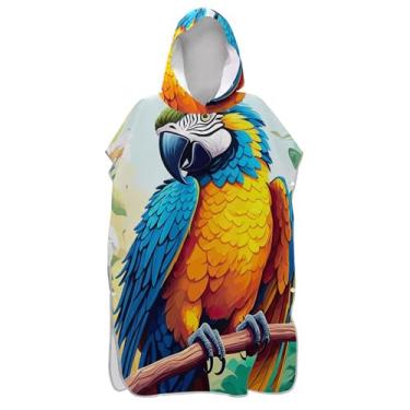 Imagem de TSENQUE Roupão para adultos poncho de surfe toalhas de banho com capuz leve azul amarelo arara arte tropical ponchos de praia para homens