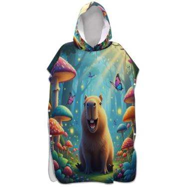 Imagem de Joisal Lindo poncho de surfe de cogumelo capivara para adultos trocador de roupa de praia com capuz toalha floral reutilizável ponchos de praia para homens