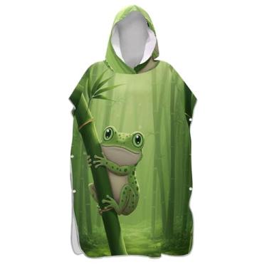 Imagem de TSENQUE Lindo poncho de surf verde sapo de desenho animado para adultos trocador com capuz toalha de praia estampa plus size homens mulheres poncho com capuz