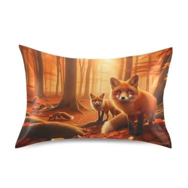 Imagem de Fronhas Florais Outono Floresta Raposas Cetim Padrão Queen King Fronha Refrigerante Casa Vida Cama Queen Size 76,2 cm x 50,8 cm