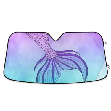 Imagem de Protetor solar colorido de cauda de sereia personalizada para para-brisa de carro capa de para-brisa automotiva dobrável universal protetor solar S, 134,6 cm x 59,7 cm