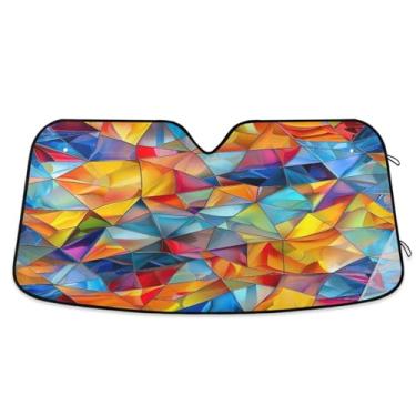 Imagem de Protetor solar de estilo de vidro colorido para blocos de para-brisa de carro, raios UV, persianas de janela frontal de carro grande