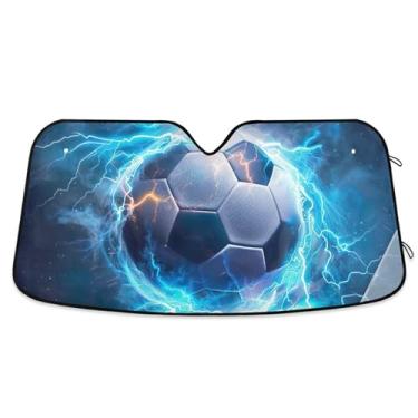 Imagem de Bola de futebol azul para-sol de carro para para-brisa acessórios de carro retráteis universais proteção de para-brisa para-sol M, 139.7 cm x 70.1 cm