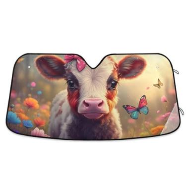 Imagem de Protetor solar vibrante de fazenda com arco de bezerro fofo para para-brisa de carro impressão retrátil universal protetor solar para para-brisa automotivo M, 139,7 cm x 70,1 cm