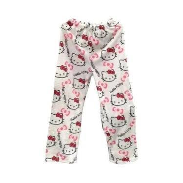 Imagem de Calças De Pijama De Fleece Hello Kitty Para Mulheres, Dupla Elasticida
